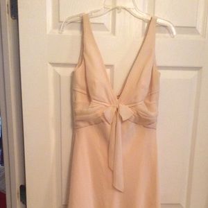 Cream and lace hem tea length crepe dress. Sz 8.